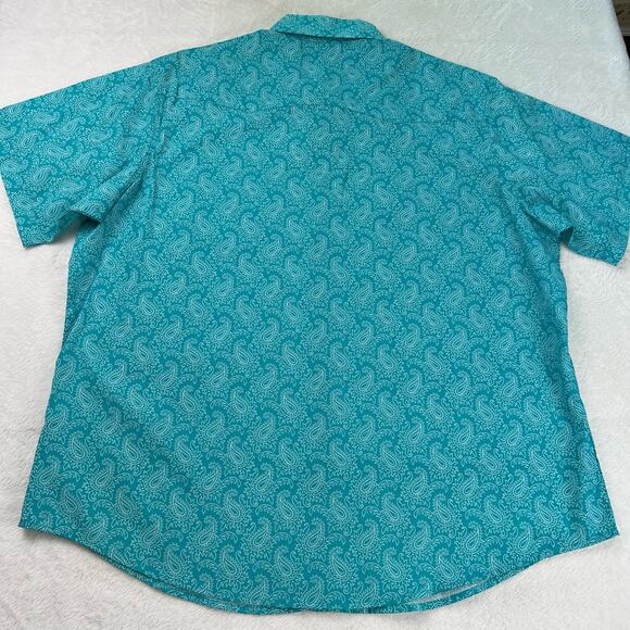 Wrangler Wrancher Men's Paisley Blue Pearl Snap Button Down Shirt sz 2XL - Picture 2 of 6